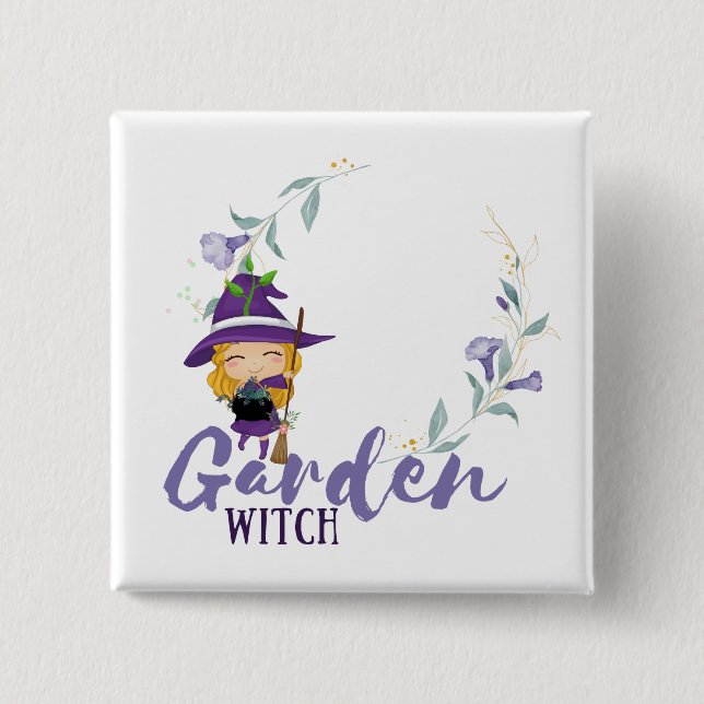 GARDEN WITCH - Personalize with text, spell, sigil Button (Front)