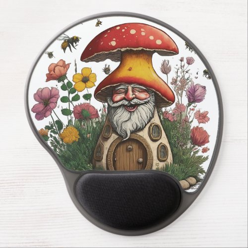 garden with a gnome and a mushroom house gel mouse pad