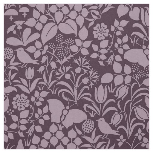 Garden with Birds and Butterflies, Aubergine Fabric