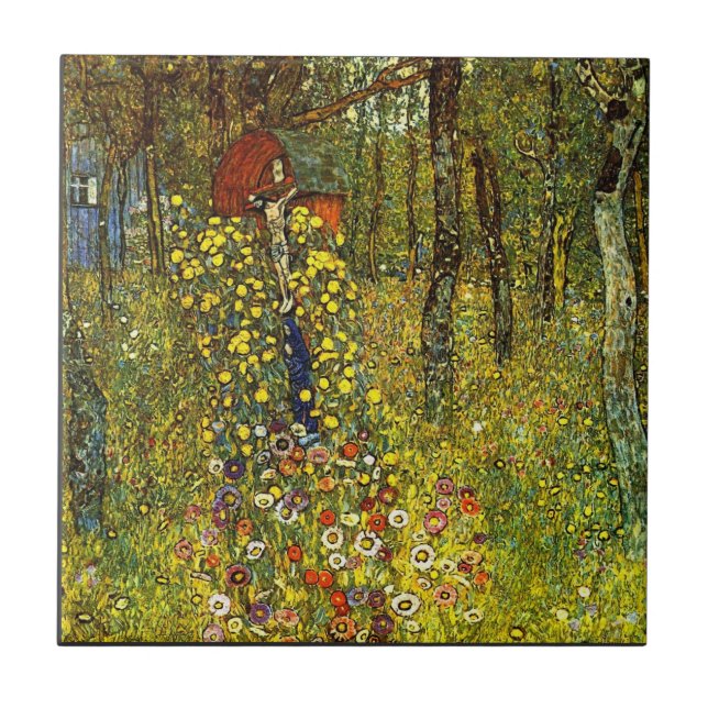Garden with crucifix by Gustav Klimt Ceramic Tile (Front)
