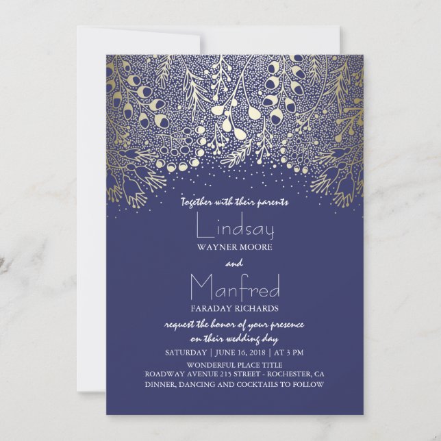 Garden Wonderland - Navy Woodland Floral Wedding Invitation (Front)