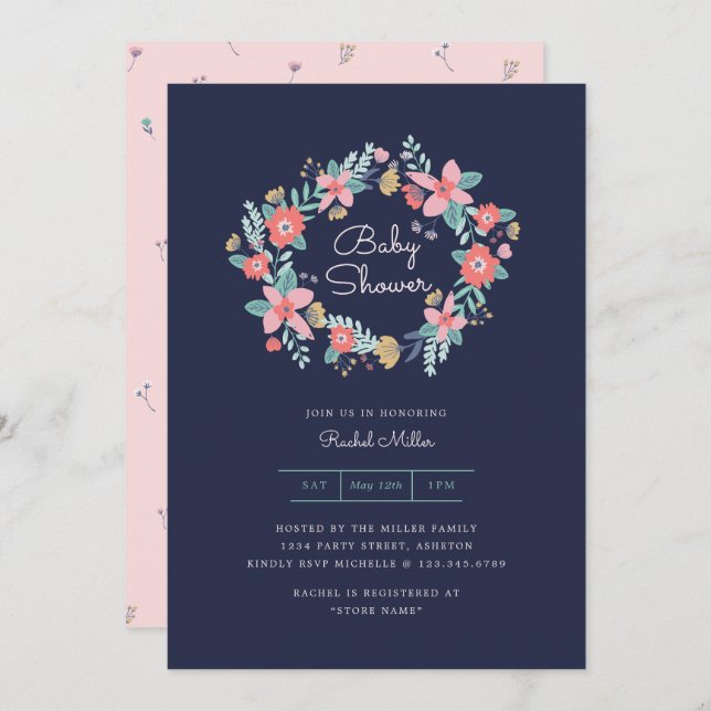 Garden Wreath Baby Shower Invite (Front/Back)