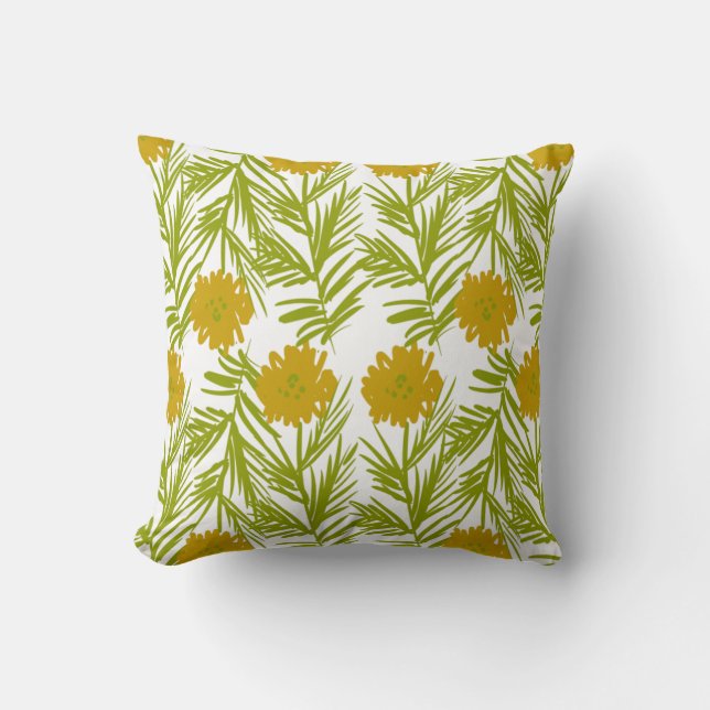 Garden Yellow Abstract Florals Hand Drawn Throw Pillow (Front)
