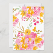 Garden yellow pink floral watercolor bridal shower invitation (Back)