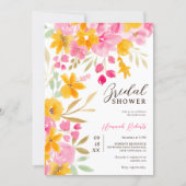 Garden yellow pink floral watercolor bridal shower invitation (Front)