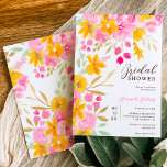Garden yellow pink floral watercolor bridal shower invitation<br><div class="desc">Garden yellow pink floral watercolor bridal shower Invitation,  featuring hand painted pink roses,  yellow sunflowers,  and other cute pretty garden flowers with a modern script font brush.</div>