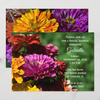 Garden Zinnia Flowers Bridal Shower Invitation