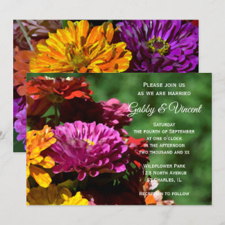 Garden Zinnia Flowers Wedding Invitation