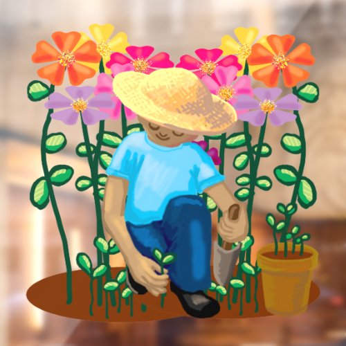 Gardener and flowers Window Cling