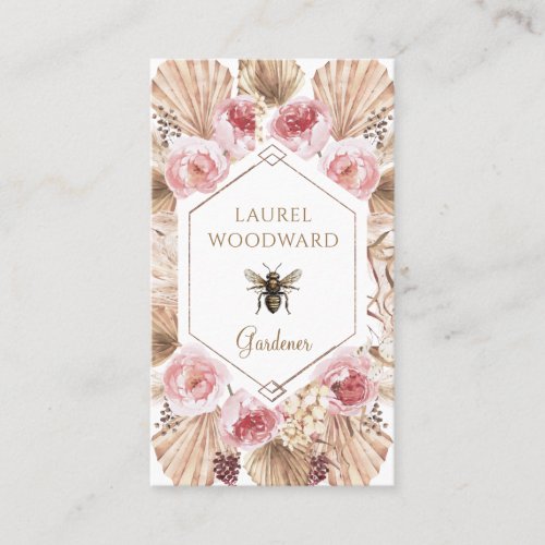 Gardener Boho Blush Pink Floral Gold Business Card