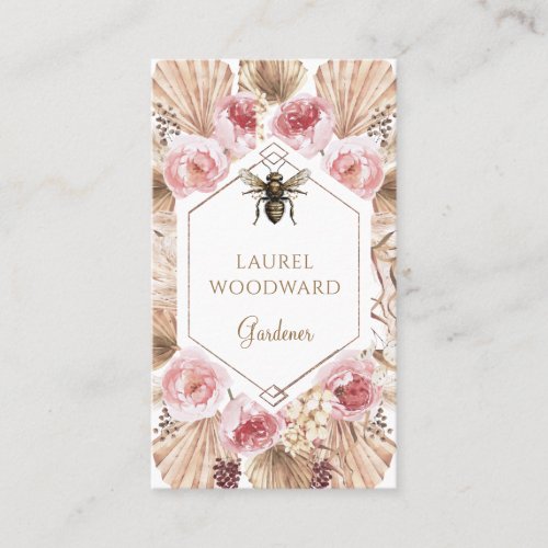 Gardener Boho Blush Pink Floral Gold Business Card