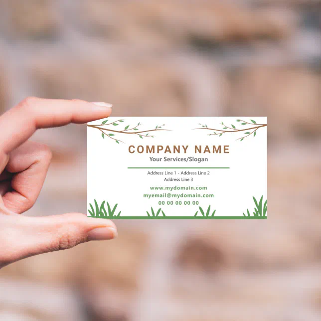 Gardener Business Card with branch tree & lawn | Zazzle