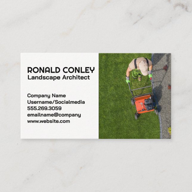 Gardener Cutting The Lawn Business Card (Front)