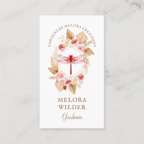 Gardener Dragonfly Pink And Floral  Business Card