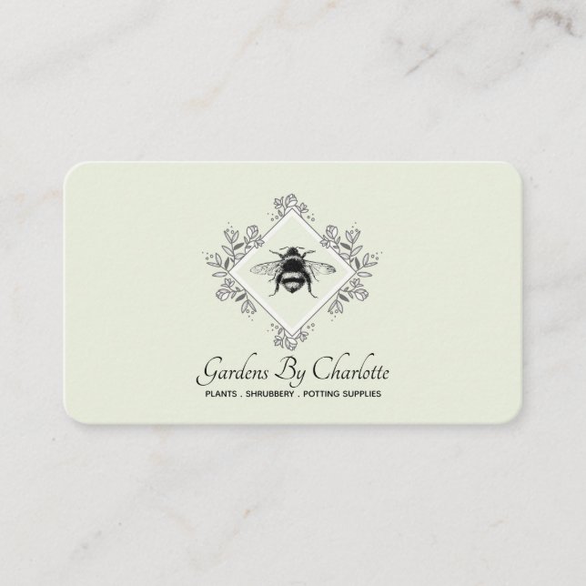 Gardener Gardening Honey Bee With Floral Logo Business Card (Front)