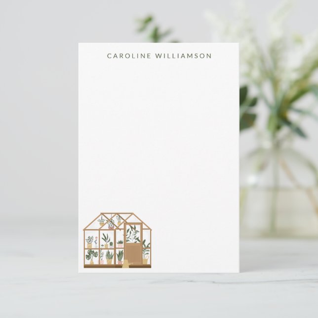 Gardener Greenhouse Illustration Personalized Name Note Card (Standing Front)