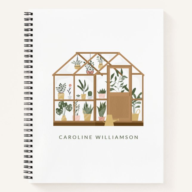 Gardener Greenhouse Illustration Personalized Name Notebook (Front)