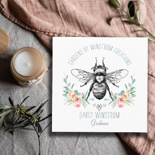 Gardener Hand Drawn Honey Bee And Floral Square Business Card