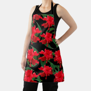 Gardener Hibiscus Monstera Pattern Black Apron
