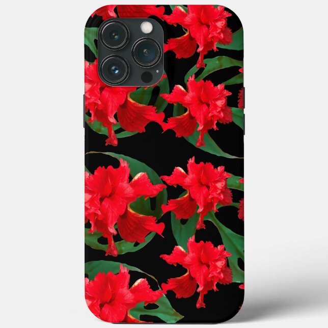 Gardener Hibiscus Monstera Pattern Black  Case-Mate iPhone Case (Back)