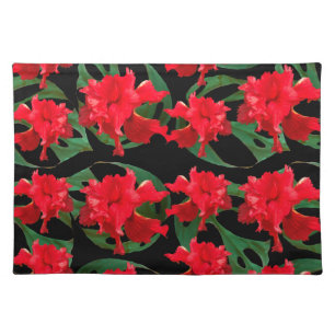 Gardener Hibiscus Monstera Pattern Black Kitchen Cloth Placemat