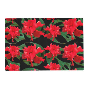 Gardener Hibiscus Monstera Pattern Black  Kitchen Placemat