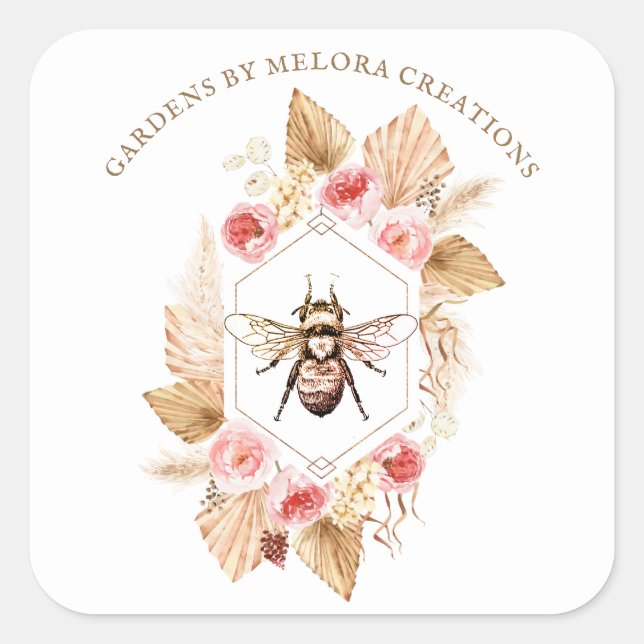 Gardener Honey Bee And Blush Pink And Floral  Square Sticker (Front)