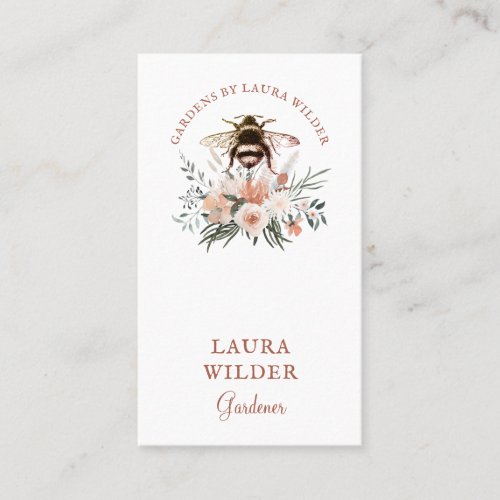 Gardener Honey Bee Blush Peach Pink Floral Business Card