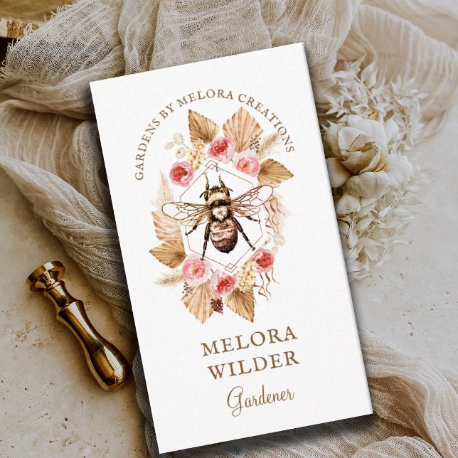 Gardener Honey Bee Blush Pink And Floral  Business Card (Creator Uploaded)