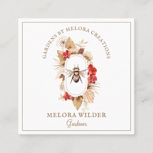 Gardener Honey Bee Blush Pink Floral  Business Square Business Card