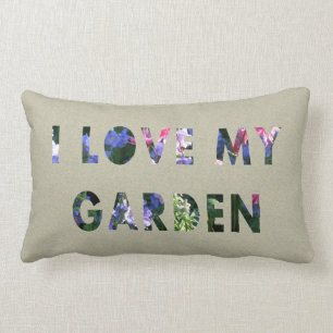 Gardener I Love My Garden Floral Text Lumbar Pillow