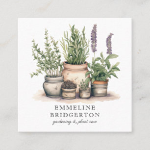 Gardener Landscaper Watercolor Plants  Square Business Card