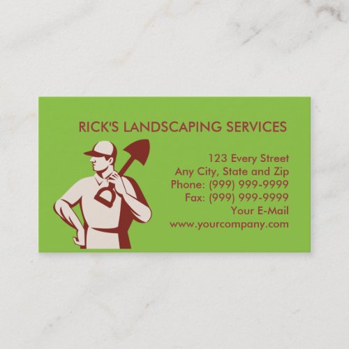 gardener landscaper worker with shovel business card templates
