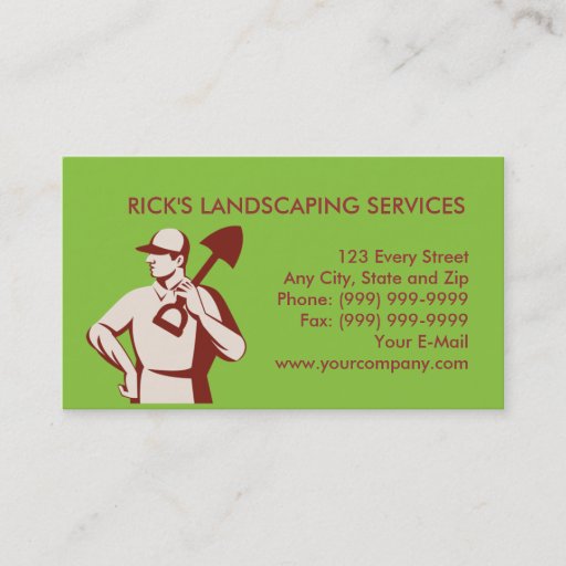 Customizable gardener landscaper worker with shovel business card templates