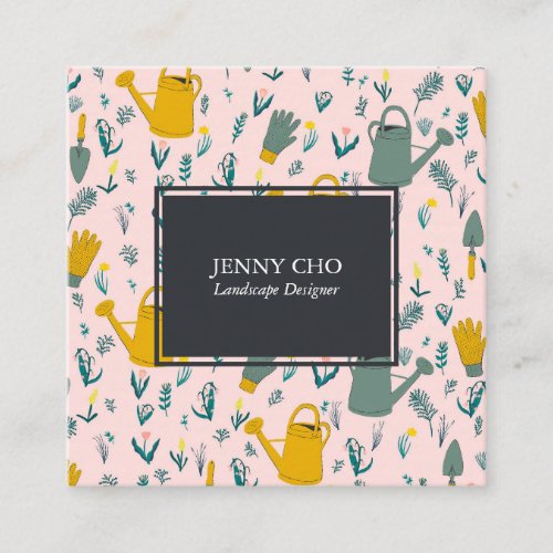 Gardener Landscaping Gardening Modern Cool Pink Square Business Card