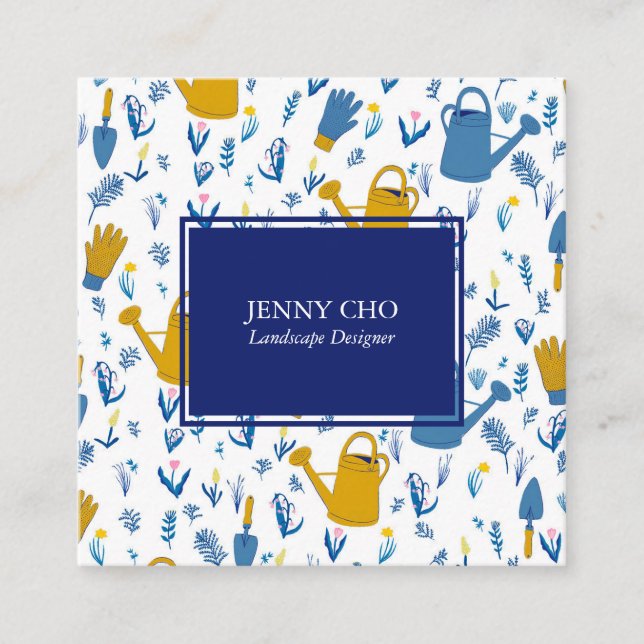 Gardener Landscaping Gardening Modern Cool Square Business Card (Front)