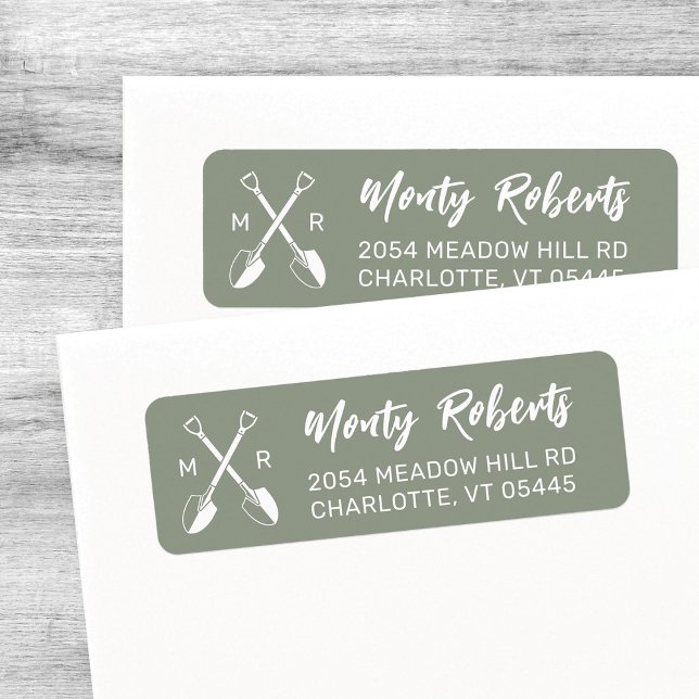 Gardener Logo with Initials | Return Address Label (Professional garden logo with initials and modern hand sketched name return address label.)