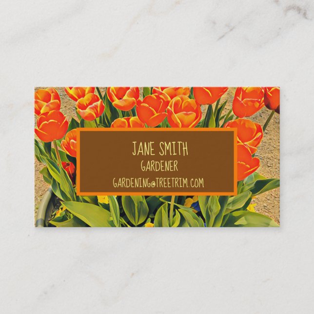 Gardener modern colorful tulips business card (Front)