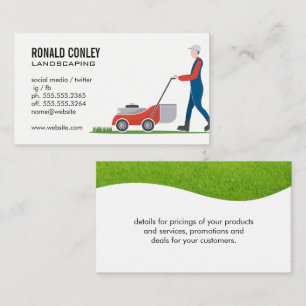 Gardener Mowing Lawn Cut Grass Business Card
