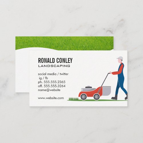 Gardener Mowing Lawn  Cut Grass Business Card