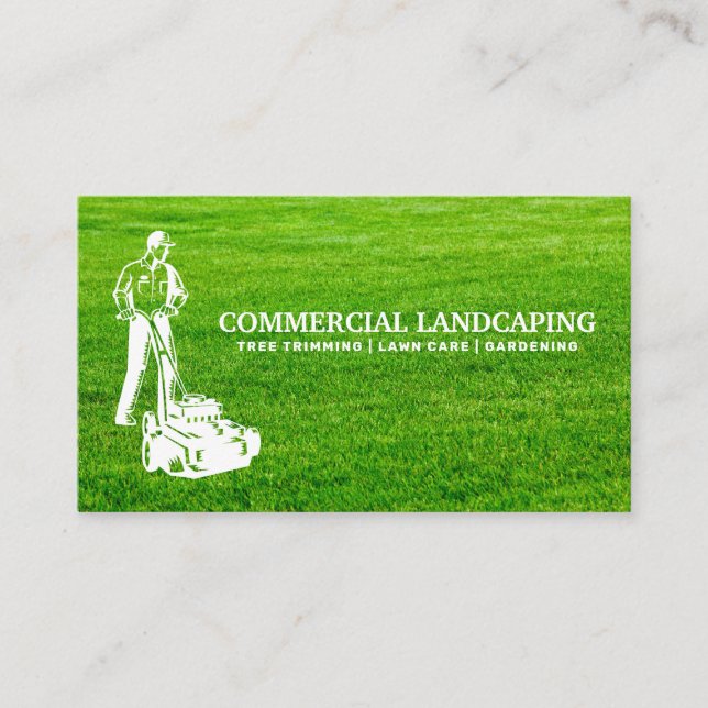 Gardener Mowing Lawn | Cut Grass Business Card (Front)