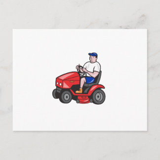 Gardener Mowing Rideon Lawn Mower Cartoon Postcard