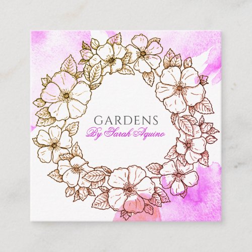 Gardener Or Florist Floral Wreath Watercolor Wash Square Business Card