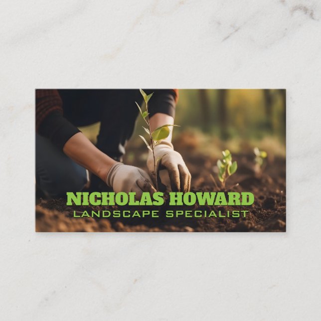 Gardener Planting Trees in the Soil Business Card (Front)