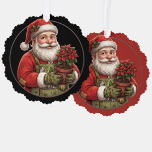 Gardener Santa Poinsettia Christmas Ornament Card