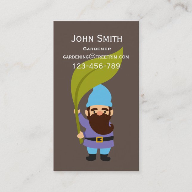 Gardener service modern design garden gnome business card (Front)