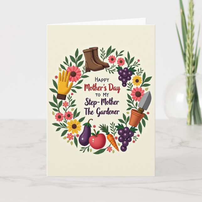 Gardener Stepmom Harvest Wreath Card (Front)
