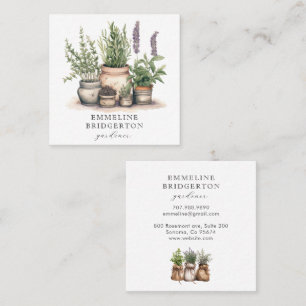 Gardener Watercolor Potted Plants Square Business Card