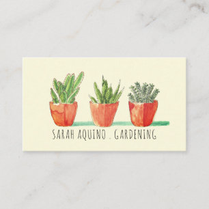Gardener Watercolor Succulent Plants Rustic Boho Business Card