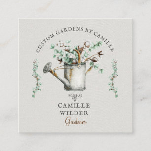 Gardener Watercolor Watering Can Square Business Card